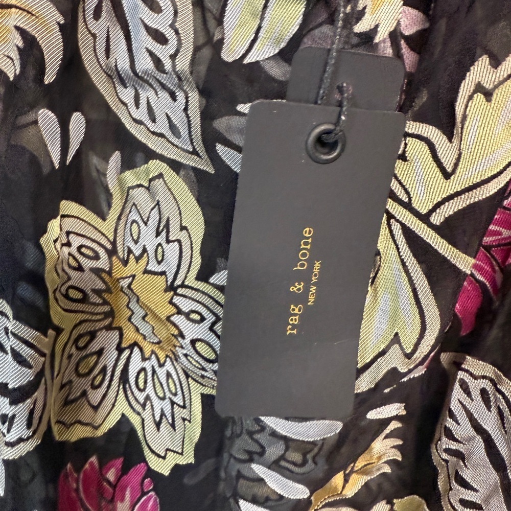 Rag & Bone Sierra Black Floral Silk Off Shoulder Blouse Women's Medium NWT XL - Picture 5 of 6